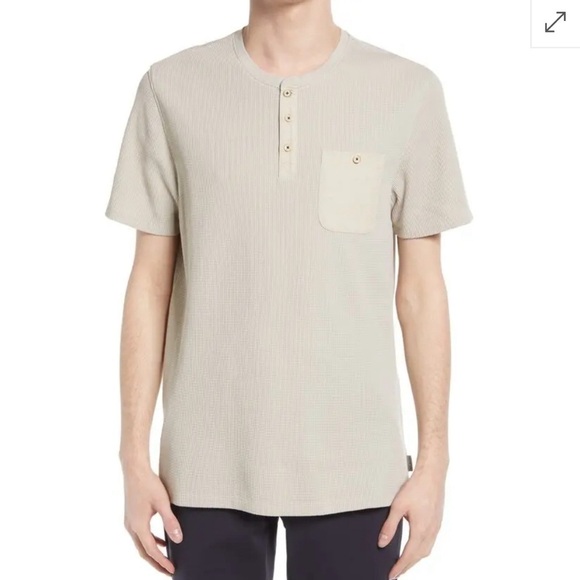 TED BAKER LONDON Tekilla Short Sleeve Henley Shirt Light Tan Stone Size 3 US Med - Picture 1 of 11